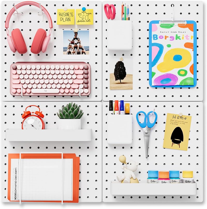 FZK Peg Board,25pcs PegBoard Wall Organizer,Includes 4 White Pegboard and Accessories,Plastic PegBoard for Room,Office, Craft Room,Kitchen and Bathroom - Image 1
